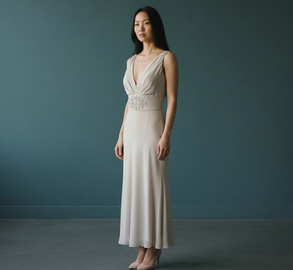 Collette Dinnigan Dresses & Skirts - Collette Dinnigan NWT 100% Silk Silver Mist Hand Beaded Evening Gown Dress XS